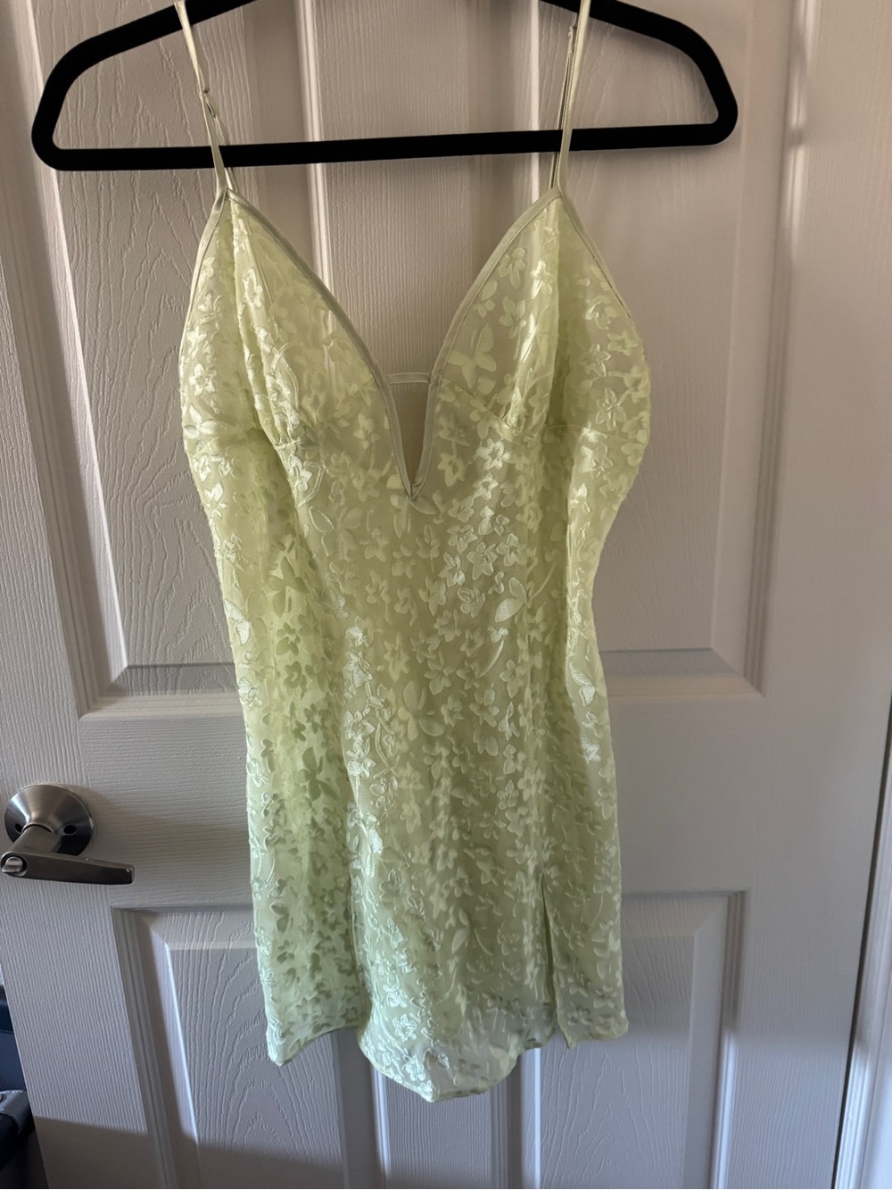 Lacy V-Neck Slip Dress in Pale Green